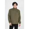 Erkek Yarım Fermuarlı Baskılı 3 iplik pamuklu sweatshirt - Yeşil