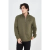 Erkek Yarım Fermuarlı Baskılı 3 iplik pamuklu sweatshirt - Yeşil