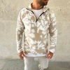 Erkek Yarım Fermuarlı Desenli Polar Sweat Yakalı, Uzun Kollu, Oversize Rahat Kalıp - Bej