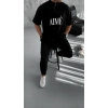 ERKEK Tişört Yakalı Yarım Fermuarlı  Kısa Kol Baskılı T-Shirt - Siyah