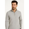 Erkek Yarım Fermuarlı Triko Kazak – Selanik Örgü, Dik Yaka, Pamuklu Dokuma, Regular Fit Uzun Kollu Kışlık Model - Gri