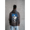 Erkek 3 İplik Pamuklu Kapüşonlu Baskılı Cepli Oversize Sweatshirt Hoodie - Gri