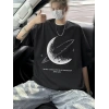 Erkekler için Siyah Tişört Grafik Genç Emo Vintage Gotik Rahat Büyük Beden Kısa Kollu Tişört Giysi Üst- Siyah