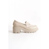 K-706 Bej Kırışık Rugan Yüksek Tabanlı Loafer Ayakkabı