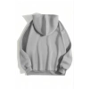 Kadın Kapüşonlu Kanguru Cepli 3 İplik Pamuklu Düz Hoodie Sweatshirt - Gri