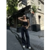 Kadın Arkadan Yırtmaçlı Jeans Kot Palazzo Pantolon - Siyah
