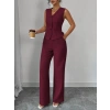 Kadın Askılı önden Düğmeli Bluz Ve Pantolon Keten Ikili Takım