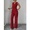 Kadın Askılı önden Düğmeli Bluz Ve Pantolon Keten Ikili Takım