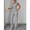 Kadın Askılı önden Düğmeli Bluz Ve Pantolon Keten Ikili Takım