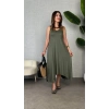 Kadın Askılı V Yakalı Halka Detaylı Asimetrik Kesim Detaylı Viskon Maxi Elbise