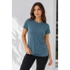 Kadın Basic Bisiklet Yaka Yazlık Slim fit T-Shirt - Mor & Petrol Mavisi