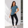 Kadın Basic Bisiklet Yaka Yazlık Slim fit T-Shirt - Mor & Petrol Mavisi