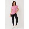 Kadın Basic Bisiklet Yaka Yazlık Slim fit T-Shirt - Pudra Pembe & Turuncu