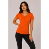 Kadın Basic Bisiklet Yaka Yazlık Slim fit T-Shirt - Pudra Pembe & Turuncu