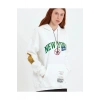 Kadın Oversize Kapüşonlu Cepli Ön Kol Baskılı 3 İplik Pamuklu Hoodie Sweatshirt - Beyaz
