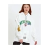 Kadın Oversize Kapüşonlu Cepli Ön Kol Baskılı 3 İplik Pamuklu Hoodie Sweatshirt - Beyaz