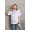 Kadın Kısa Kol Yazlık Tişört Bisiklet Yaka Baskılı Oversize T-Shirt - Beyaz