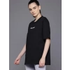 Kadın Baskılı T-Shirt Kısa Kol Bisiklet Yaka Oversize Rahat Kalıp Tişört - Siyah