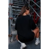 Kadın Baskılı T-Shirt Kısa Kol Bisiklet Yaka Oversize Rahat Kalıp Tişört - Siyah