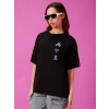Kadın Baskılı Oversize T-shirt - Siyah