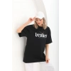 Kadın Kısa Kol Yazlık Tişört Bisiklet Yaka Baskılı Oversize T-Shirt - Siyah