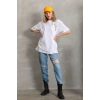Kadın Kısa Kol Yazlık Tişört Bisiklet Yaka Baskılı Oversize T-Shirt - Beyaz