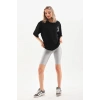 Kadın Kısa Kol Yazlık Tişört Bisiklet Yaka Baskılı Oversize T-Shirt - Siyah