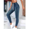 Kadın Belden Bağlamalı Cepli Yüksek Bel Kot Pantolon