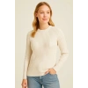 Kadın Bisiklet Yaka Triko Kazak Pamuklu Kalın Fitilli Dokuma Regular Fit - Bej