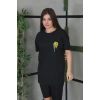 Kadın Bisiklet Yaka Baskılı  Kısa kol Oversize T-Shirt - Siyah