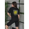 Kadın Bisiklet Yaka Baskılı  Kısa kol Oversize T-Shirt - Siyah