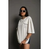 kadın Bisiklet Yaka Baskılı Oversize Kısa kol  T-Shirt - Beyaz