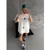 kadın Bisiklet Yaka Baskılı Oversize  Kısa kol T-Shirt - Beyaz