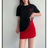 Kadın Tişört Bisiklet Yaka Baskılı Oversize Kısa Kol T-Shirt - Siyah