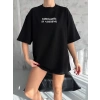 kadın Bisiklet Yaka Baskılı Oversize  Kısa kol T-Shirt - Siyah
