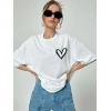 Kadın Tişört Bisiklet Yaka Baskılı Oversize T-Shirt - Beyaz