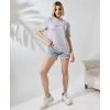 Kadın Bisiklet Yaka Baskılı Slim Fit T-Shirt - Boyalı Gri