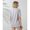 Kadın Bisiklet Yaka Baskılı Slim Fit T-Shirt - Boyalı Gri