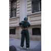 Kadın Bisiklet Yaka Nakış İşlemeli 3 İplik Pamuklu Sweat Alt-Üst Takım - Yeşil