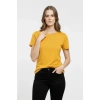Kadın T-Shirt Bisiklet Yaka Slim Fit Likralı Tişört Yazlık Basic Body - Sarı