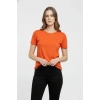 Kadın T-Shirt Bisiklet Yaka Slim Fit Likralı Tişört Yazlık Basic Body - Turuncu