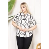 Kadın Desenli Püsküllü Viskon Bluz Bebe Yaka Kısa Kollu Big Size Rahat Kesim - Desenli