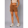 Kadın Dokuma Kumaş Cepli Bağcıklı Regular Fit Yazlık Şort - Kahverengi