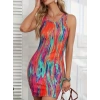 Kadın Kalın Askılı çok Renkli Dalgıç Mini Elbise