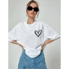Kadın Tişort Kalp Baskılı Bisiklet yaka Kısa kol T-Shirt - Beyaz