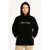 Kadın Kapüşonlu Kanguru Cepli Sweatshirt 3 İplik Pamuklu Baskılı Hoodie - Siyah