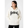 Kadın Kapüşonlu 3 İplik Pamuklu Önü Baskılı Fermuarlı Oversize Hoodie Sweatshirt - Beyaz