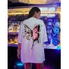 Kadın Kısa Kol Yazlık Tişört Bisiklet Yaka Kelebek Baskılı T-Shirt - Beyaz