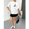 KADIN Baskılı T-Shirt Kısa Kol Bisiklet Yaka Regular Fit Yazlık Tişört - Beyaz