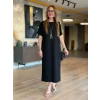 Kadın Kısa Kollu Bisiklet Yaka Omuzdan Düğmeli Uzun Viskon Iki Iplik Elbise